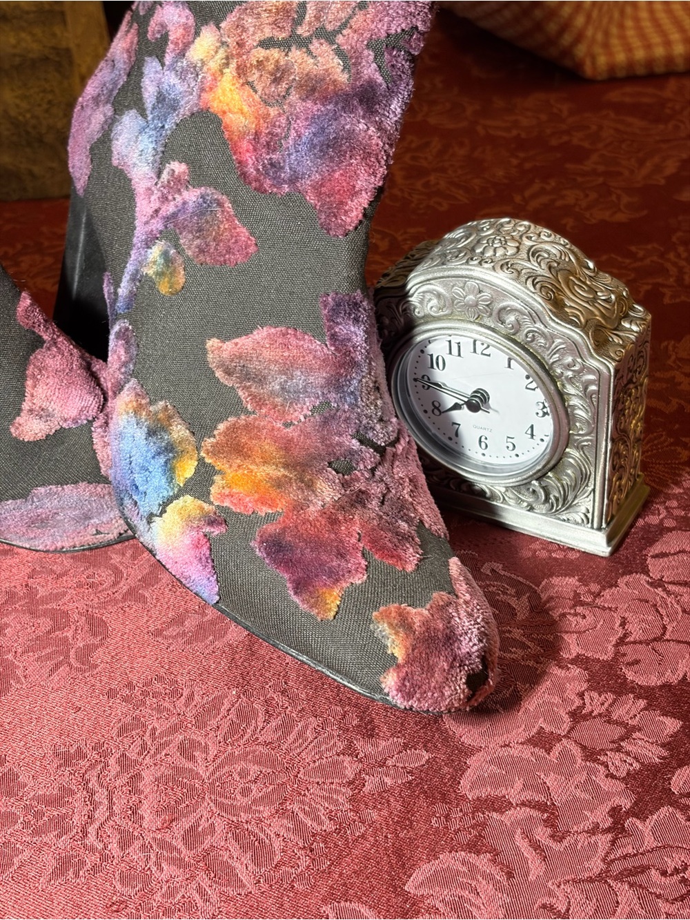 Stuart Weitzman Multicolor Floral Velvet Ankle Boots